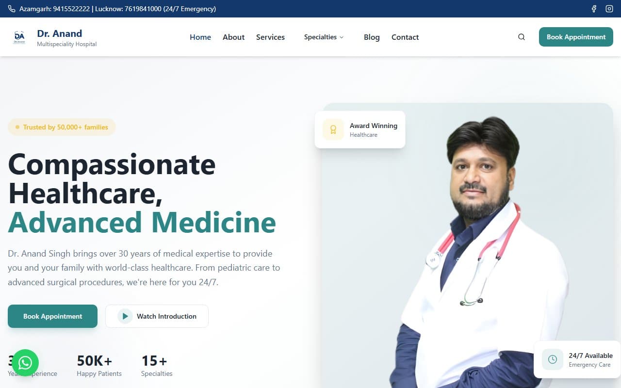 Dr. Anand Multispeciality Hospital, website hero