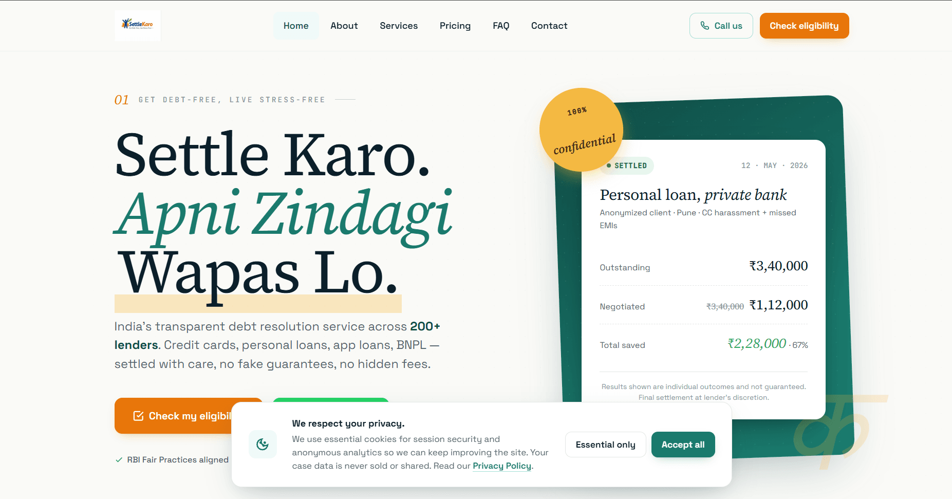 Settle Karo, website hero