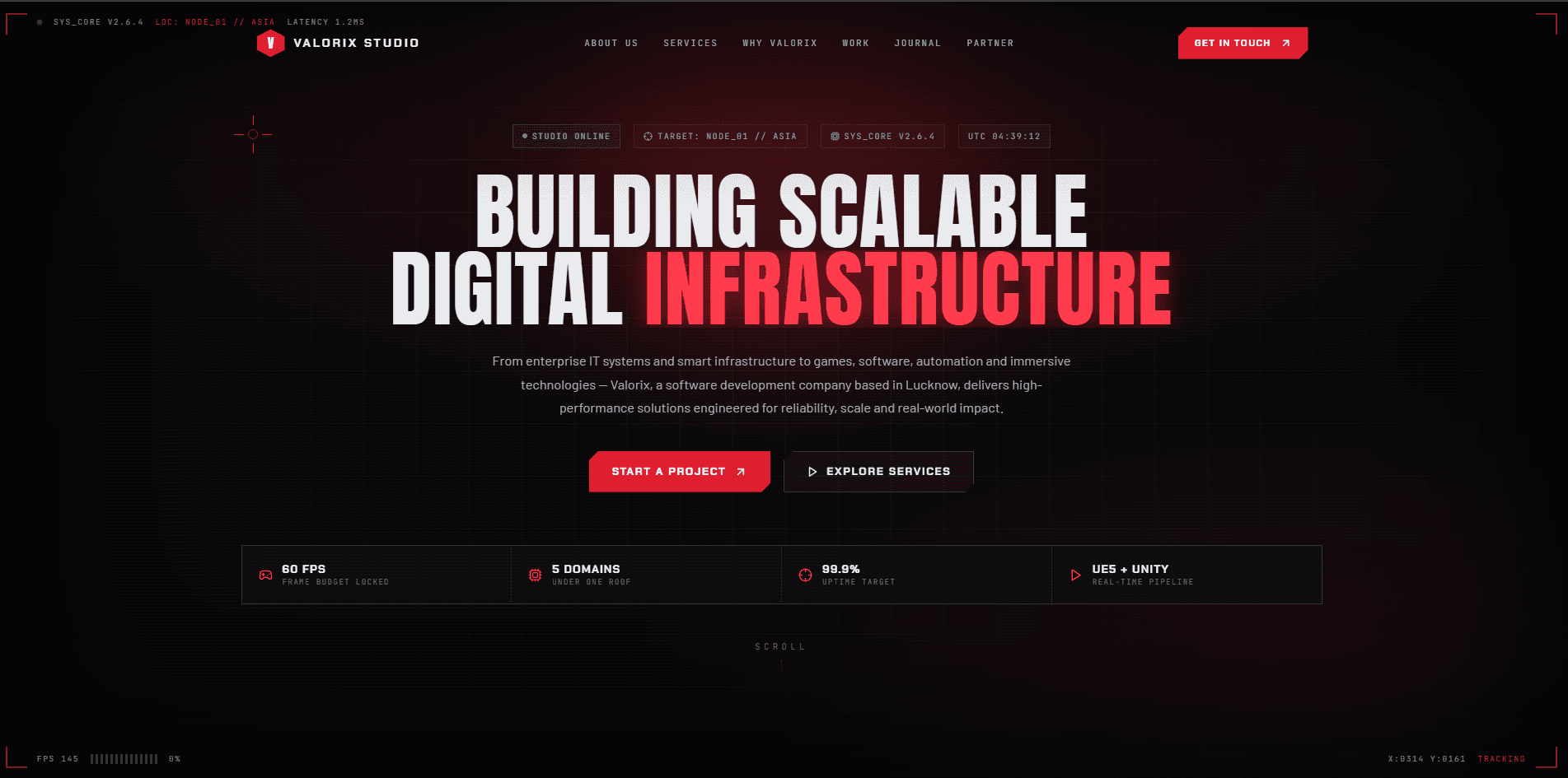 Valorix Studio, website hero