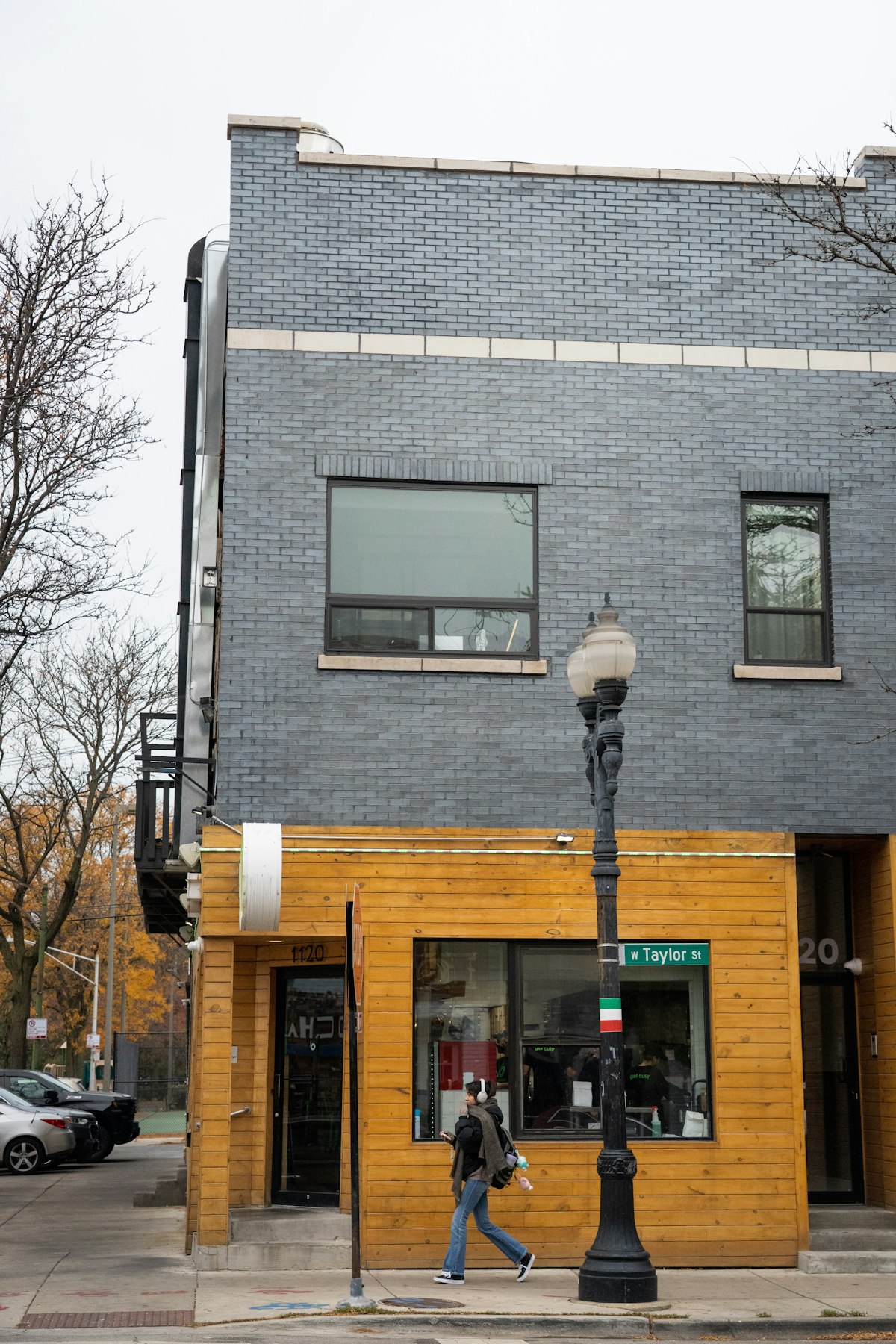 An ornate brick building facade in a Chicago neighborhood