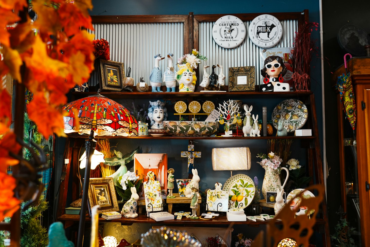 Shelves filled with decorative objects and small treasures
